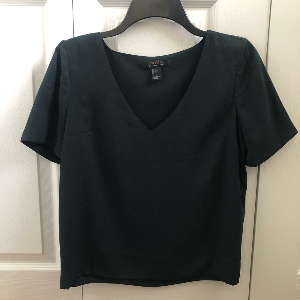 Contemporary Size Small V-Neck Dark Green Blouse